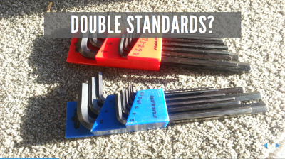 'Double Standard?' Image of two sets of Allen keys, one metric, the other US Standard